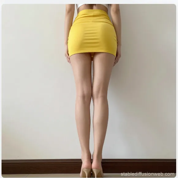 黄色いミニスカートの女性